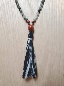 Fire Agate Guru Bead, black tassel