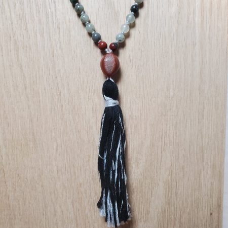 Fire Agate Guru Bead, black tassel