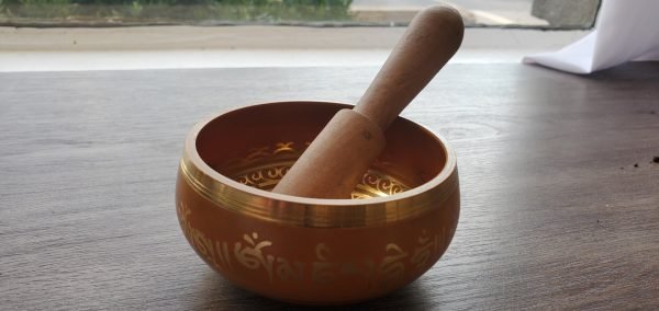 Handmade Singing Bowl - Om Mane Padme Hum 4" Painted Bronze - Image 2