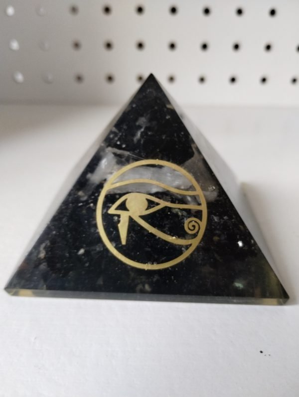 Black Tourmaline Eye of Horus Orgonite Pyramid 3"