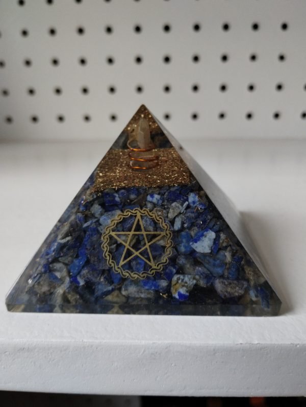 Lapis Lazuli Pentagram Orgonite Pyramid 3" - Image 2