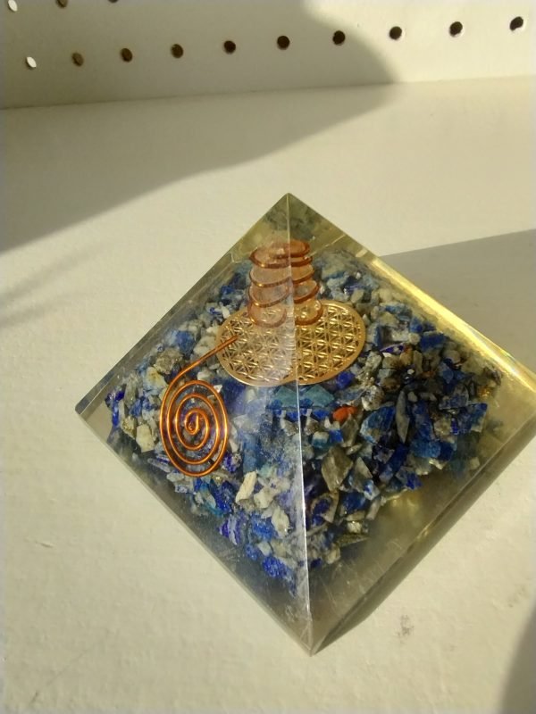 Lapis Lazuli Orgonite Pyramid 3" w/ Spiral Copper