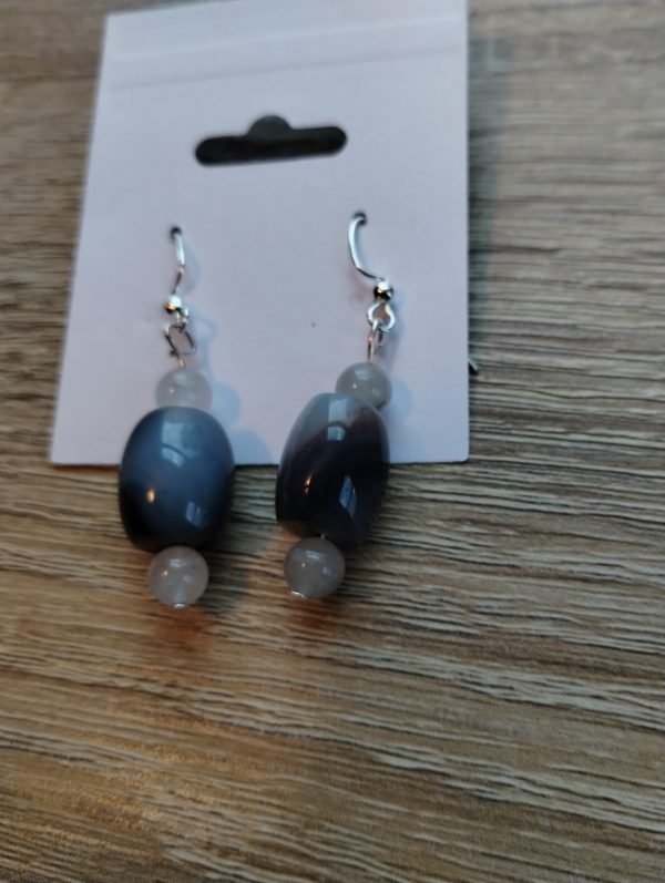 Blue / Gray agate, tourmaline quartz earrings - Image 2