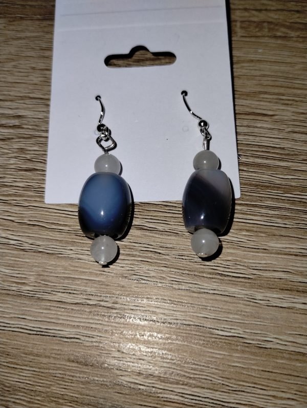 Blue / Gray agate, tourmaline quartz earrings - Image 3