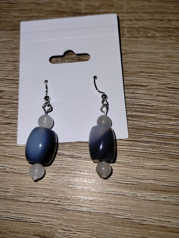 Blue / Gray agate, tourmaline quartz earrings