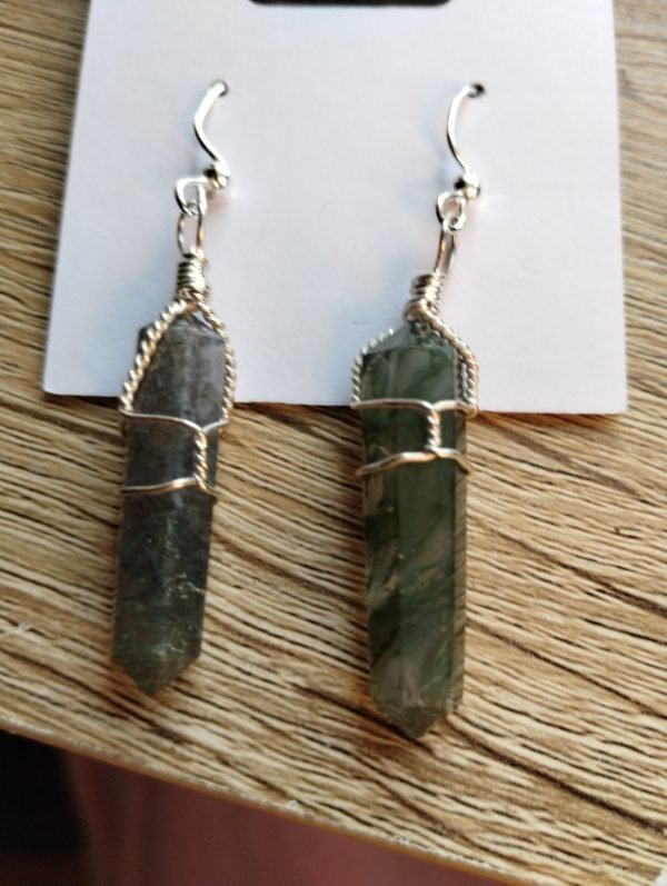 Moss Agate Crystal Point Earrings