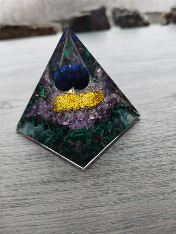 Lapis, Amethyst, Malachite Orgonite Pyramid 2"