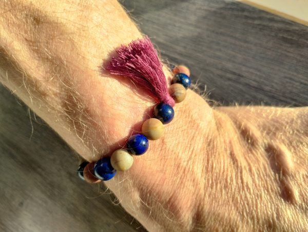 Lapis Lazuli, Coffee Agate tasseled bracelet - Image 3