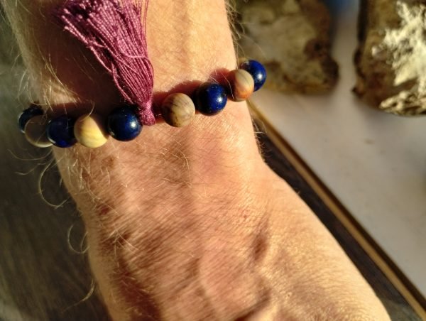 Lapis Lazuli, Coffee Agate tasseled bracelet - Image 2