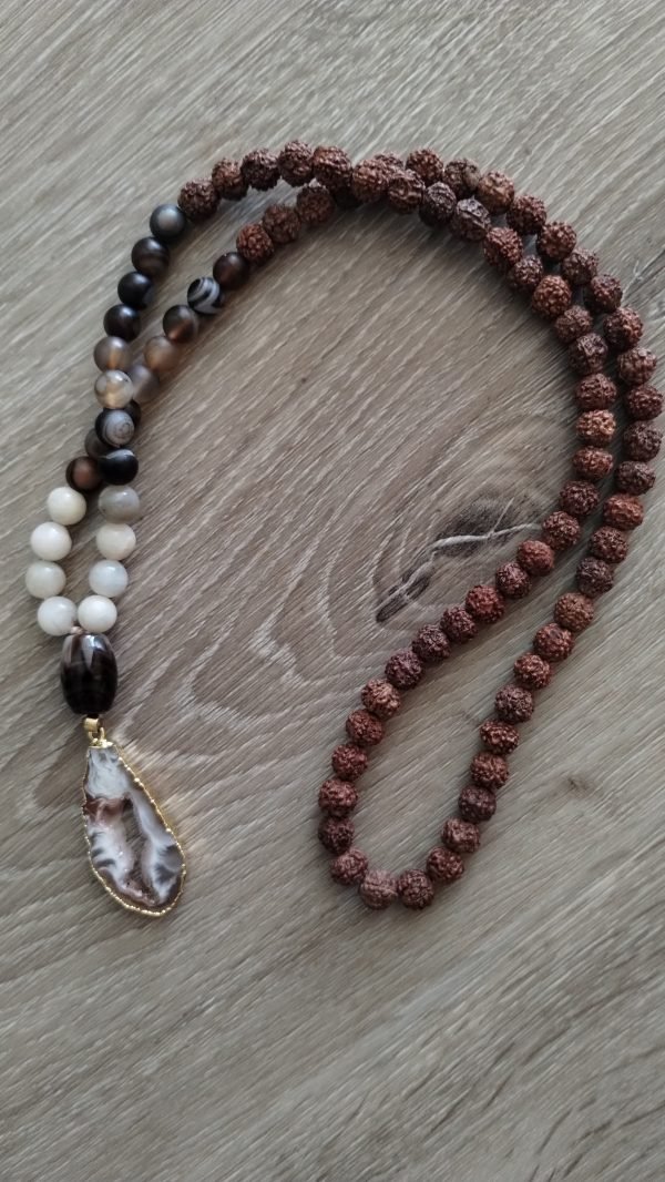 Rudraskha & Coffee Agate Necklace