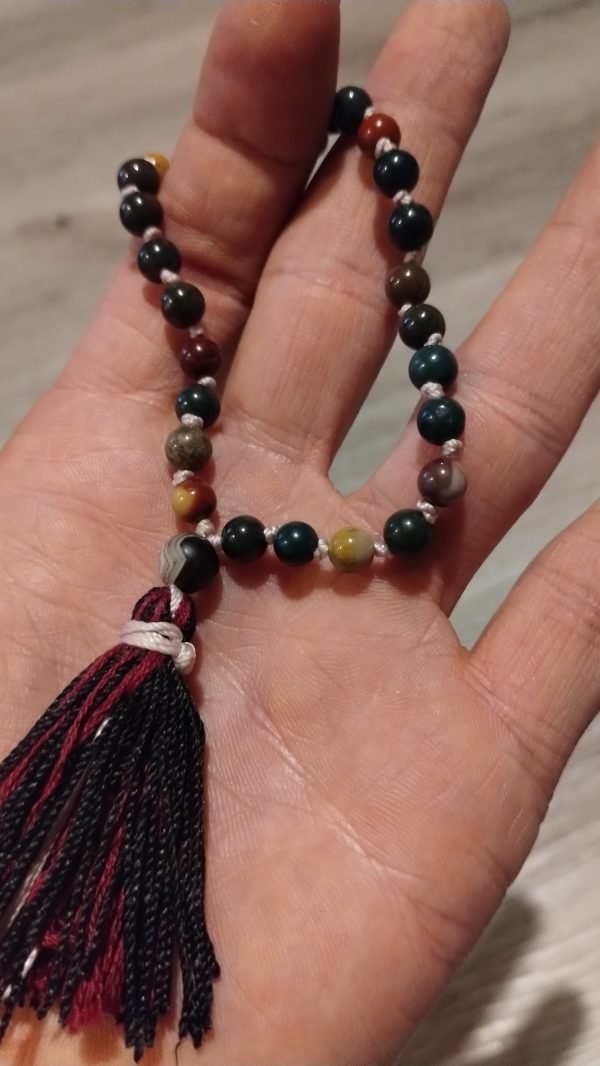 Bloodstone & Mookite Jaspe r1/4 Mala silk tassel